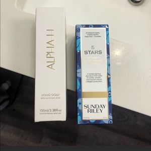 5 stars Sunday Riley retinoid + niacinamide eye serum and Alpha H gold skincare